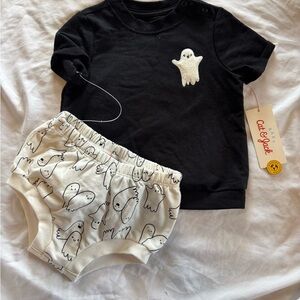 Baby Cat & Jack Black Top and White Ghost Print Diaper Cover Set